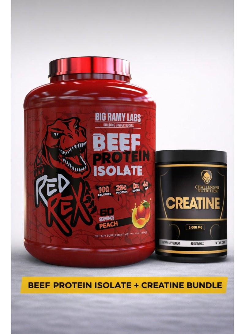 مختبرات رامي الكبرى REDREX Beef Protein Isolate Peach 4LB + Challenger Creatine 300g Bundle - Image 1